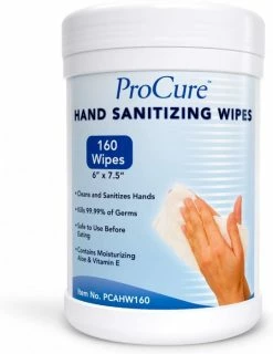 Hand Cleaning And Sanitizing Wipes ProCure Hand Sanitizing Wipes Canister, 160 Wipes- Expired Date